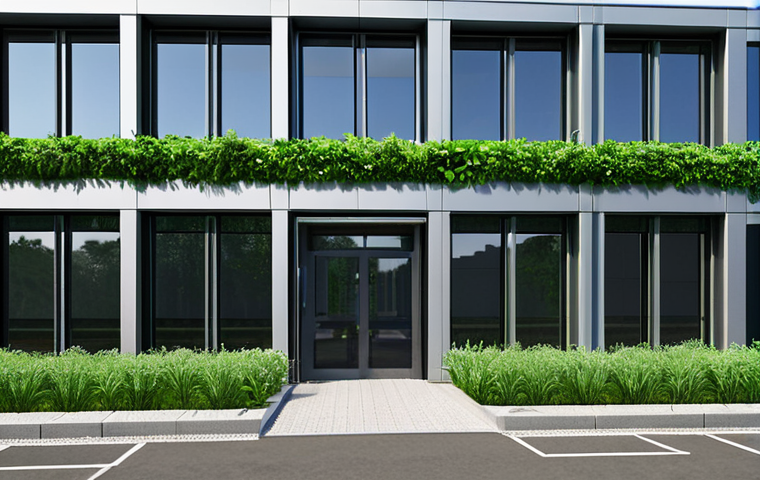 **

Prompt: A modern office building with green foliage integrated into its design, solar panels on the roof, showcasing a company's commitment to sustainability and attracting talented employees. Happy people are entering the building. Focus on the building's exterior and its eco-friendly features. Corporate Social Responsibility (CSR).

**