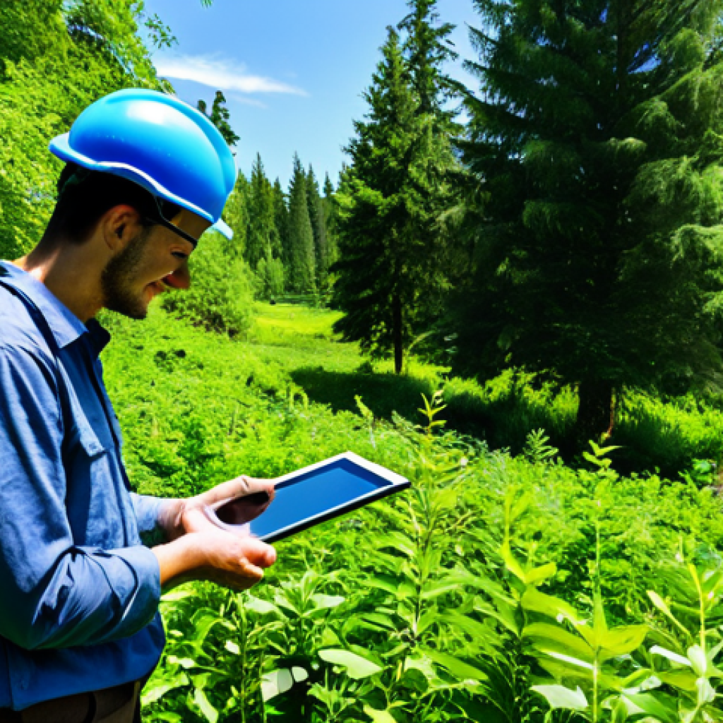 A diverse team of professional environmental scientists and local experts, fully clothed in modest field attire, actively collaborating in a vibrant, newly reforested area. One person holds a tablet displaying real-time environmental data, while a small drone subtly hovers in the background, symbolizing advanced remote sensing and AI analysis. The atmosphere is optimistic and collaborative, with lush green foliage under a clear sky. Perfect anatomy, correct proportions, natural pose, well-formed hands, proper finger count, natural body proportions, professional photography, high quality, safe for work, appropriate content, family-friendly.