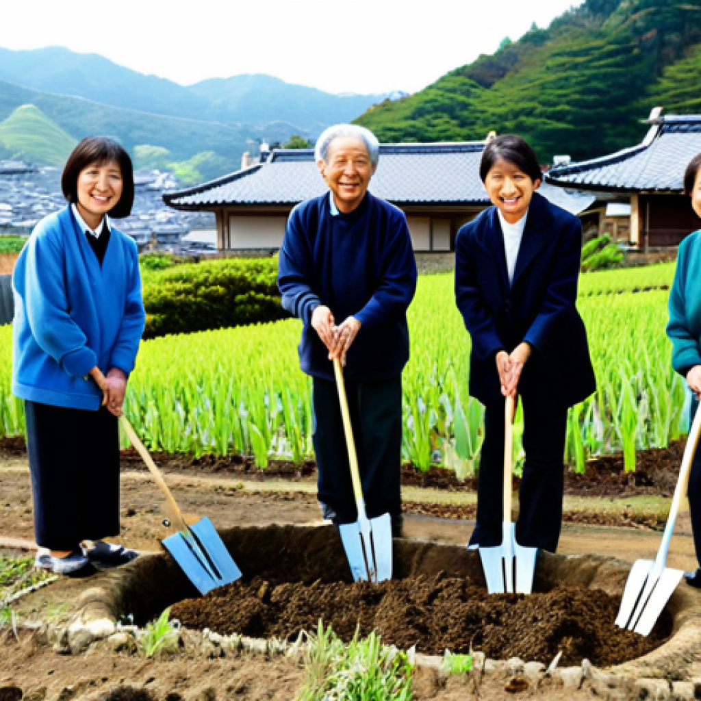 Community Tree Planting Initiative**
"A diverse group of people, including children and seniors, are planting saplings in a rural Japanese landscape. Rolling hills in the background with traditional houses. Everyone is fully clothed in appropriate, outdoor attire. Focus on the collaborative effort and positive community spirit. safe for work, appropriate content, fully clothed, family-friendly, professional photography, perfect anatomy, natural proportions, vibrant colors."
**