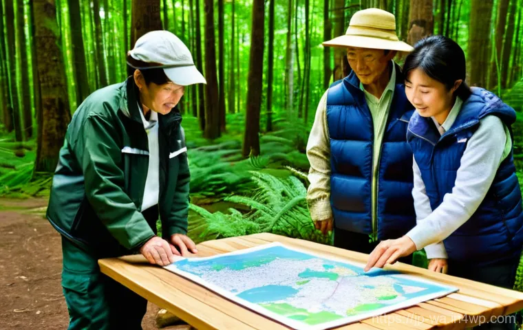 탄소 격리 식재 프로젝트의 법적 측면 - **Prompt:** A diverse group of people, including a wise-looking elderly Japanese forest owner with a...