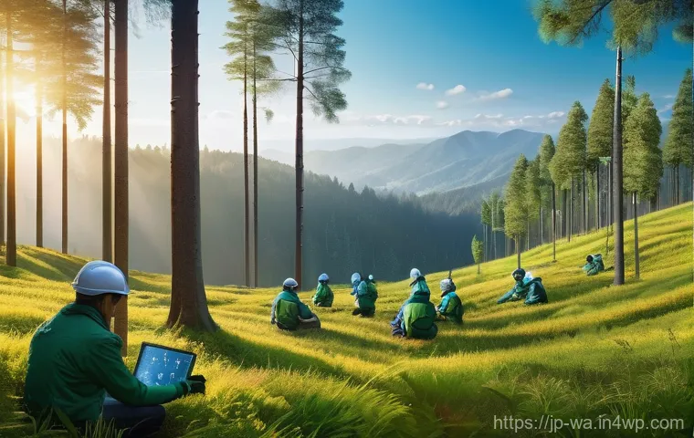 탄소 격리 식재 프로젝트의 시행 사례 연구 - **Prompt:** A vibrant, futuristic landscape showcasing an advanced carbon sequestration planting pro...