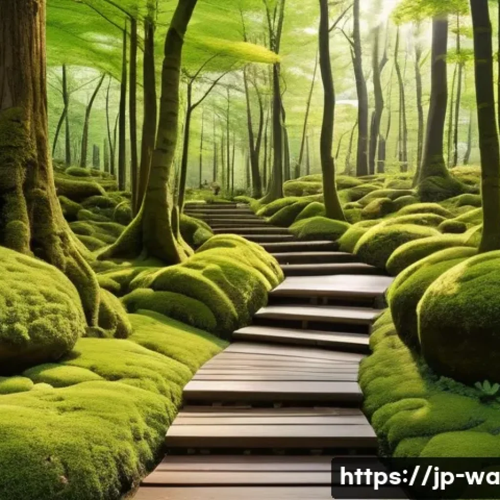 탄소 격리 식재 프로젝트 추진 시 유의사항 - A vibrant Japanese forest scene showcasing diverse native tree species thriving harmoniously in a te...