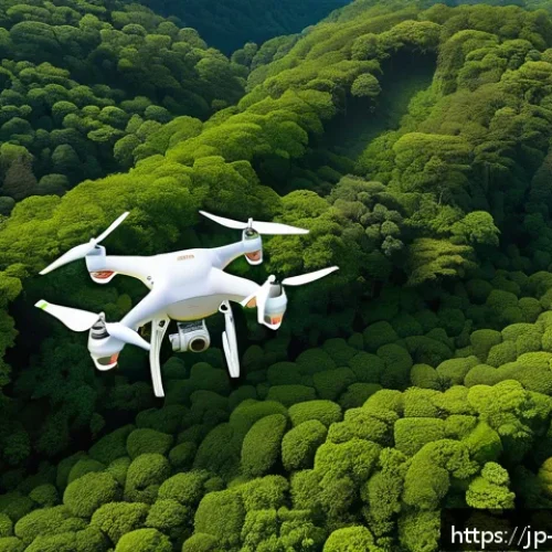탄소 격리 식재 프로젝트를 위한 전문가 인터뷰 - A modern drone flying over a lush forest landscape during daytime, dispersing tree seeds with precis...