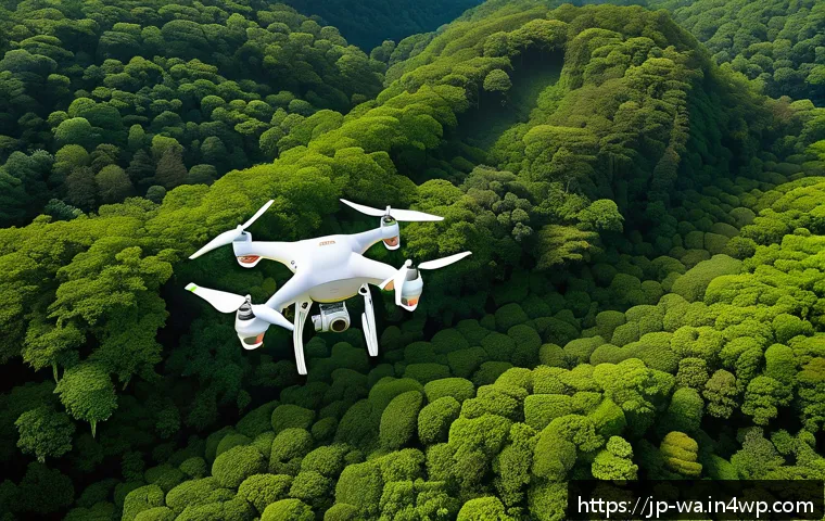 탄소 격리 식재 프로젝트를 위한 전문가 인터뷰 - A modern drone flying over a lush forest landscape during daytime, dispersing tree seeds with precis...